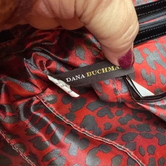 Dana Buchman Black Patent Embossed Leather Tote Bag With Front Zipper Pocket & T - Picture 9 of 12